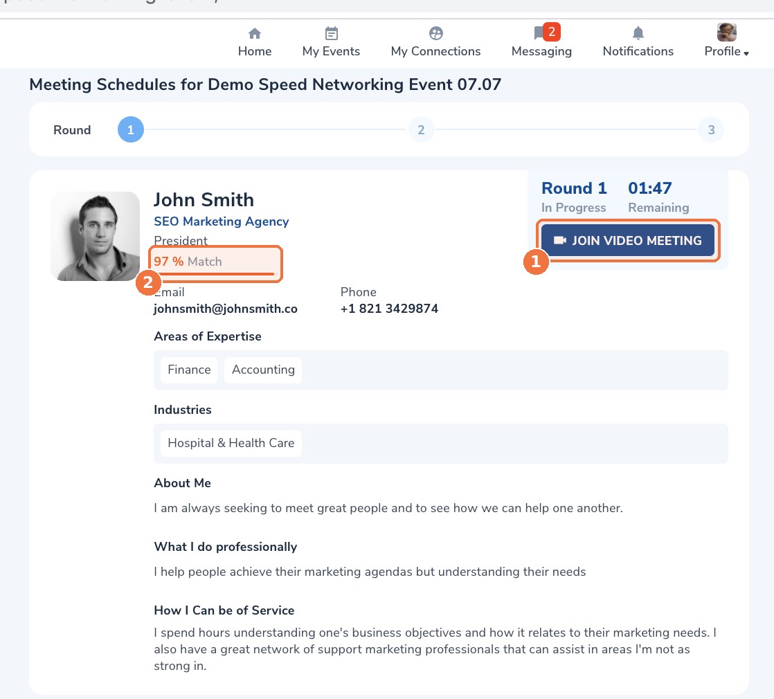 Meeting schedule with an active Join Video Meeting button
